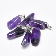 Natural Amethyst Pendants, with Alloy Pendant Bails, Platinum, Nuggets, 26~30x9~14x6~11mm, Hole: 4x4mm(X-G-S266-03)
