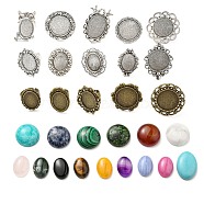 DIY Mixed Gemstone Adjustable Finger Ring Making Kits, Including Flower & Oval & Flat Round Adjustable Alloy Finger Ring Settings, Gemstone Cabochons, 30Pcs/bag(DIY-SZ0008-32)