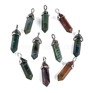 Natural Indian Agate Pointed Pendants, with Platinum Tone Brass Findings, Bullet, 39.5x12x11.5mm, Hole: 4.5x2.8mm(G-M378-01P-A39)