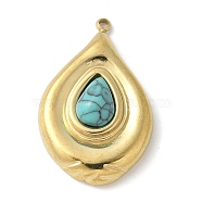 Synthetic Turquoise Pendants, 304 Stainless Steel Teardrop Charms, Real 18K Gold Plated, 28~28.5x18~18.5x6~6.5mm, Hole: 1.4mm(STAS-L277-12G-04)