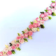 Flower Polyester Jacquard Ribbon, for Garment Accessories, Pink, 3/4 inch(20mm)(FABR-PW0001-248A)