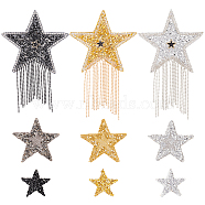 9Pcs 9 Style Star Hotfix Rhinestone, Costume Accessories, Sewing Craft Decoration, Mixed Color, 35~135x37~85x2.5mm, 1pc/style(DIY-FG0003-84)