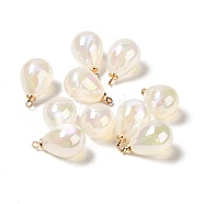 8Pcs UV Plating Acrylic Pendants, with Light Gold Tone Brass Findings, Teardrop Charm, White, 19.5x12mm, Hole: 1.6mm(FIND-YW0002-04C)