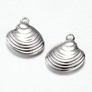 304 Stainless Steel Charms, Shell Shape, Stainless Steel Color, 14x13x3mm, Hole: 1.2mm(STAS-P171-37P)