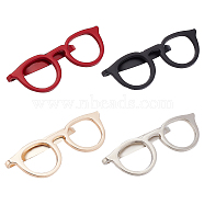 4Pcs 4 Colors Alloy Glasses Frame Shape Tie Clip for Clothes Dresses Decoration, Mixed Color, 20x56x10mm, 1pc/color(JEWB-BC0001-10)