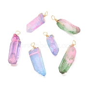 Natural Quartz Crystal Point Pendants, with Real 18K Gold Plated Eco-Friendly Copper Wire, 30.5~40.5x10~12x7.5~10mm, Hole: 3~4mm(PALLOY-JF01050)