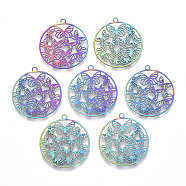 Ion Plating(IP) 201 Stainless Steel Filigree Pendants, Etched Metal Embellishments, Ring with Butterfly, Rainbow Color, 22.5x20.5x0.4mm, Hole: 1.5mm(STAS-T057-17)