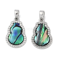 Brass Micro Pave Clear Cubic Zirconia Pendants, Abalone Shell Charms, Platinum, 19x12x3mm, Hole: 4.5x2mm(KK-Q030-08P)