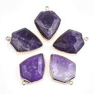 Electroplate Natural Amethyst Pendants, with Iron Findings, Arrows, Golden, 30~31x22.5x6~7mm, Hole: 1.8mm(G-S344-20B)