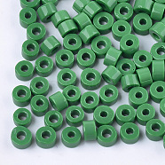 Glass Bugle Beads, Opaque Colours, Round Hole, Green, 3~4x6.5~7mm, Hole: 2.5mm, about 1000pcs/bag(SEED-S024-01A-03)