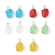 Transparent Frosted Glass Pendants, with 304 Stainless Steel Findings, Nuggets, Mixed Color, 20.5x12.5x9mm, Hole: 4.5mm(PALLOY-JF02185)