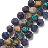 Natural Tiger Eye Beads Strands, Dyed & Heated, Frosted, with Seed Beads, Six Sided Celestial Dice, 13x14x13mm, Hole: 1.5mm, about 25~26pcs/strand, 15.75''~15.94''(40~40.5cm)(G-B021-04)