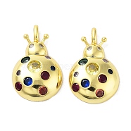 Rack Plating Brass Micro Pave Cubic Zirconia Pendants, Long-Lasting Plated, Real 18K Gold Plated, Cadmium Free & Lead Free,, Ladybug, 34.5x22x6.5mm, Hole: 4.8x3mm(KK-A205-01G-02)