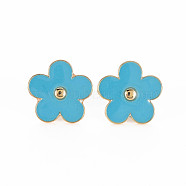 Flower Enamel Pin, Alloy Brooch for Backpack Clothes, Cadmium Free & Lead Free, Light Gold, Sky Blue, 19x19x12.5mm, Pin: 1mm(PALLOY-S132-280A)