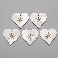 Natural Freshwater Shell Pendants, Heart with Hollow Star, 26x26.5x2mm, Hole: 1.2mm(SHEL-R021-08)
