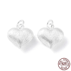 925 Sterling Silver Pendants, with Jump Rings, Heart Charms, Silver, 12.5x12x6mm, Hole: 3.4mm(STER-A043-03B-S)