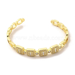 Clear Cubic Zirconia Rectangle Open Cuff Bangle, Brass Jewelry for Women, Golden, Inner Diameter: 2-1/8x2-1/4 inch(5.5x5.65cm)(BJEW-A136-04G)