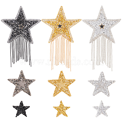 9Pcs 9 Style Star Hotfix Rhinestone, Costume Accessories, Sewing Craft Decoration, Mixed Color, 35~135x37~85x2.5mm, 1pc/style(DIY-FG0003-84)