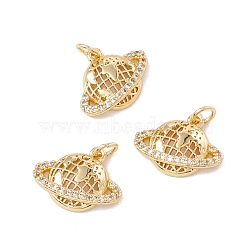 Brass Micro Pave Clear Cubic Zirconia Charms, with Jump Ring, Cadmium Free & Lead Free, Earth, Real 18K Gold Plated, 13x15.5x3.5mm, Hole: 3mm(KK-G415-33G)