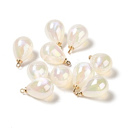 8Pcs UV Plating Acrylic Pendants, with Light Gold Tone Brass Findings, Teardrop Charm, White, 19.5x12mm, Hole: 1.6mm(FIND-YW0002-04C)