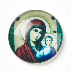 Glass Cabochons, Half Round/Dome with Virgin and Child, Colorful, 25x6~6.5mm(GLAA-WH0012-15)