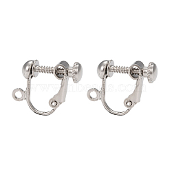 Brass Clip-on Earring Findingsfor non-pierced Ears, with Loop, Platinum Color, Nickel Free, about 13.5mm wide, 17mm long, 5mm thick, Hole: about 1.2mm(X-EC143-NF)
