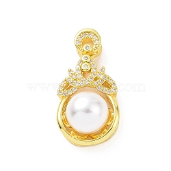 Eco-friendly Rack Plating Brass Micro Pave Cubic Zirconia Pendants, with ABS Platic Imitation Pearls, Cadmium Free & Lead Free, Long-Lasting Plated, Flower Charm, Real 18K Gold Plated, 27.5x14.5x10.5mm, Hole: 2x3.5mm(KK-F843-13G)