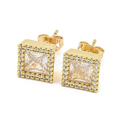 Brass Micro Pave Cubic Zirconia Ear Studs, Square, Real 18K Gold Plated, 9x9mm(EJEW-P261-33G)