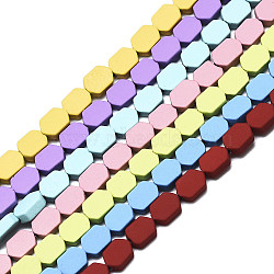 Spray Painted Non-magnetic Synthetic Hematite Beads Strands, Hexagon, Mixed Color, 5.5x4x2mm, Hole: 0.6mm, about 64~66pcs/strand, 14.96 inch~17.75 inch(38~40cm)(G-S371-001)