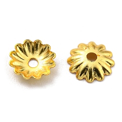 Rack Plating Brass Bead Caps, Long-Lasting Plated, Lead Free & Cadmium Free, Flower, Multi-Petal, Real 18K Gold Plated, 6x1.2mm, Hole: 1.2mm(KK-F856-03G)