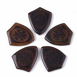 Hand Painting Natural Agate Pendants, Dyed, Badge/Shield, 33~34x26~28x4.5~5.5mm, Hole: 1.6mm(G-S359-069A)