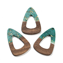 Walnut Wood Pendant, Resin & Gold Foil, Teardrop, Dark Cyan, 45x30x3.5mm, Hole: 2mm(FIND-Z050-07B)