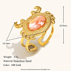 304 Stainless Steel and Enamel Cuff Rings, Real 18K Gold Plated, Crab, Inner Diameter: 15~20mm(FS-WGFF68F-11)