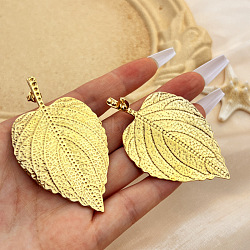 304 Stainless Steel Stud Earrings, Leaf, Real 18K Gold Plated, 69.5x42.5mm(EJEW-B122-02G)