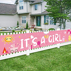 Polyester Hanging Banners Children Birthday, Birthday Party Idea Sign Supplies, It's A Girl, Pink, 300x50cm(AJEW-WH0190-007)