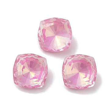 Glass Rhinestone Cabochons, Point Back & Back Plated, Faceted, Square, Light Rose, 12x12x6.5mm