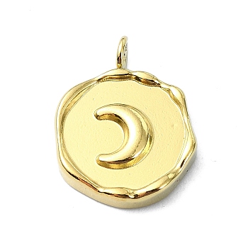 Ion Plating(IP) 304 Stainless Steel Pendants, Real 18K Gold Plated, Flat Round Charm, Moon, 16.5x12.5x2.5mm, Hole: 1.5mm