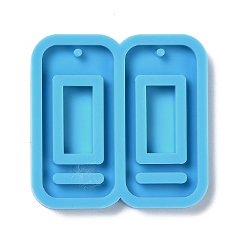 DIY Pendant Silicone Molds, for Earring Making, Resin Casting Molds, For UV Resin, Epoxy Resin Jewelry Making, Rectangle, Deep Sky Blue, 42x43x4mm, Hole: 2mm, Inner Diameter: 37x18mm