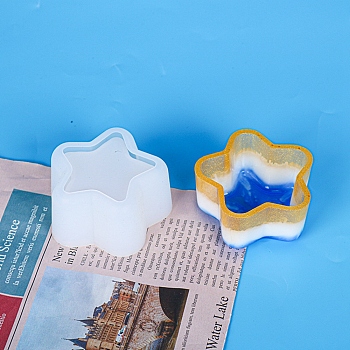 DIY Flower Pot Silicone Molds, Resin Casting Molds, For UV Resin, Epoxy Resin Jewelry Making, Star, White, 65x65x35mm, Inner Diameter: 50x56mm