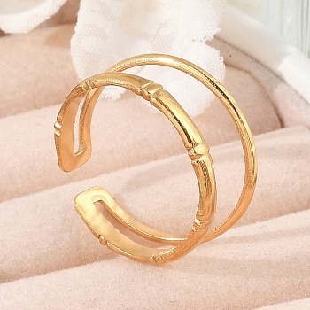 304 Stainless Steel Open Cuff Rings for Women, Bamboo Joint, Real 18K Gold Plated, 8mm, Adjustable