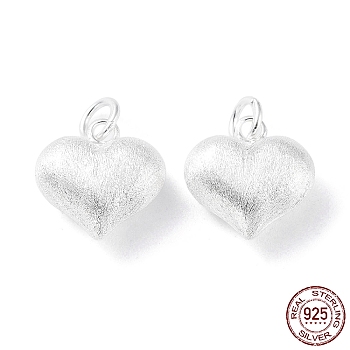 925 Sterling Silver Pendants, with Jump Rings, Heart Charms, Silver, 12.5x12x6mm, Hole: 3.4mm