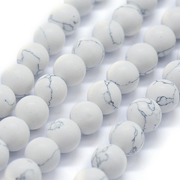 Synthetic Turquoise Beads Strands, Frosted, Round, WhiteSmoke, 8mm, Hole: 0.8mm, about 50pcs/strand, 15.74 inch(40cm)