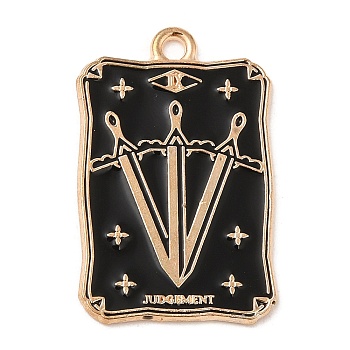 Alloy Pendants, with Enamel, Golden, Rectangle with Tarot Charm, Sword, 28x18x1.5mm, Hole: 1.8mm