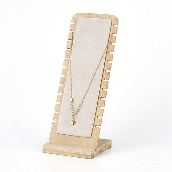 Bamboo Necklace Display Stand, L-Shaped Long Chain Display Stand, Rectangle, Microfibre, 10x25.8cm
