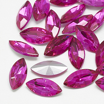 Pointed Back Glass Rhinestone Cabochons, Back Plated, Faceted, Horse Eye, Rose, 6x3x2mm