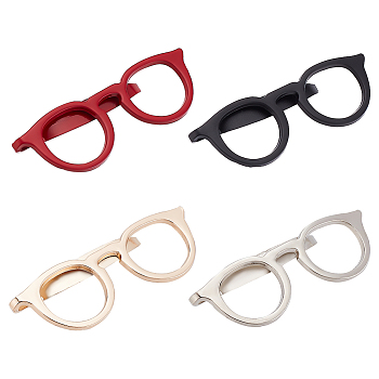 4Pcs 4 Colors Alloy Glasses Frame Shape Tie Clip for Clothes Dresses Decoration, Mixed Color, 20x56x10mm, 1pc/color