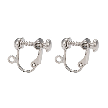 Brass Clip-on Earring Findingsfor non-pierced Ears, with Loop, Platinum Color, Nickel Free, about 13.5mm wide, 17mm long, 5mm thick, Hole: about 1.2mm