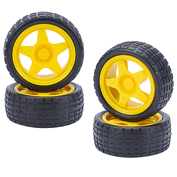 PVC Wheel Robot Toy Accessories, Car Accessories Tyre, Flat Round, Yellow, 3x6.7cm, Inner Diameter: 3.5x6mm