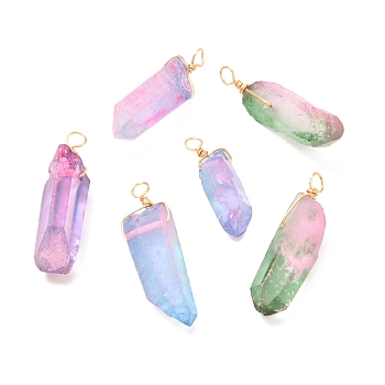 Natural Quartz Crystal Point Pendants, with Real 18K Gold Plated Eco-Friendly Copper Wire, 30.5~40.5x10~12x7.5~10mm, Hole: 3~4mm