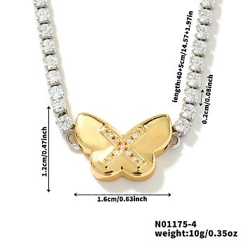 Golden Tone Brass Clear Cubic Zirconia Cup Chain Geometric Pendant Necklaces for Women, Butterfly, 15.75 inch(40cm)